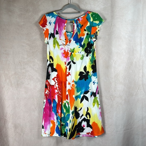 Jams World VTG Symphony Mini Dress Multicolor Abstract Floral Vibrant Tropical - Picture 4 of 13